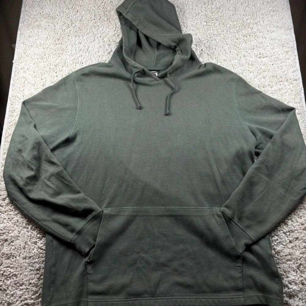 The North Face Mens Hoodie XL Green Waffle Knit Pullover